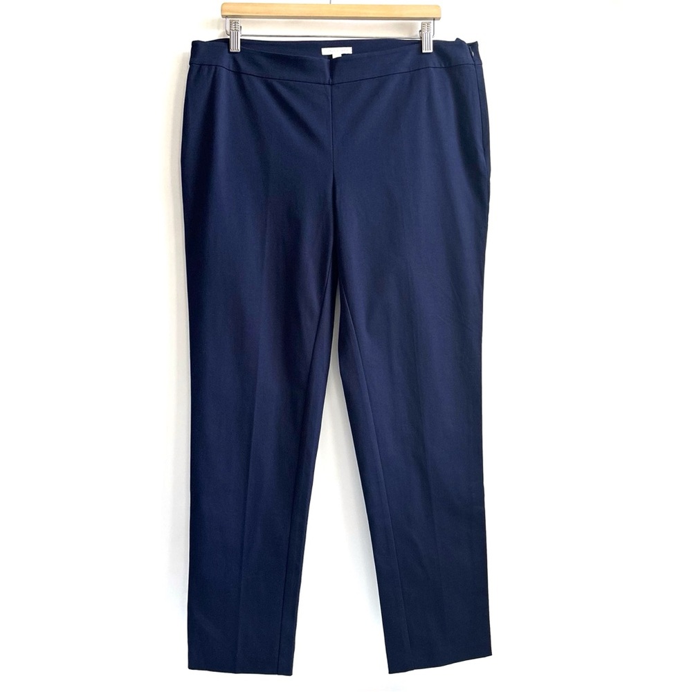 Eileen Fisher Organic Cotton Pants With Slit At The Back Hem Navy Blue Large